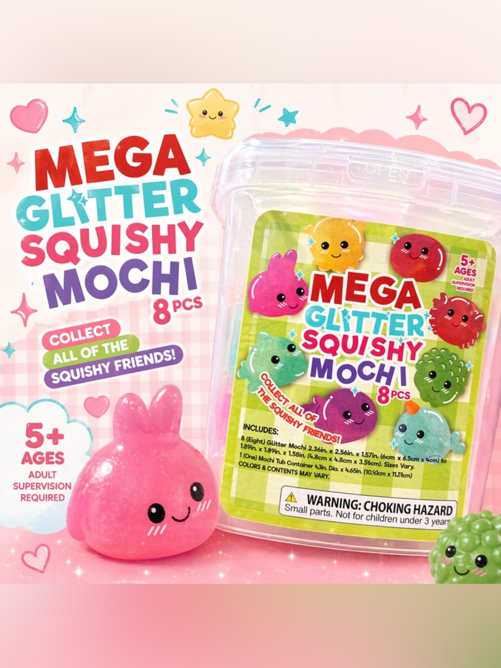 Mega Glitter Squishy Mochi (8) Squishies Viral TikTok